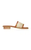 BEMBIEN PIA LEATHER-TRIMMED RATTAN SLIDES