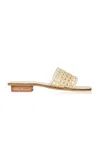 Bembien Pia Leather-trimmed Rattan Slides In White