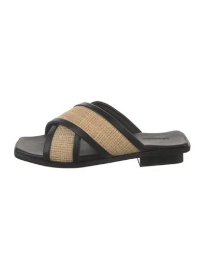 Pre-owned Bembien Raffia Colorblock Pattern Slides In Black/neutrals