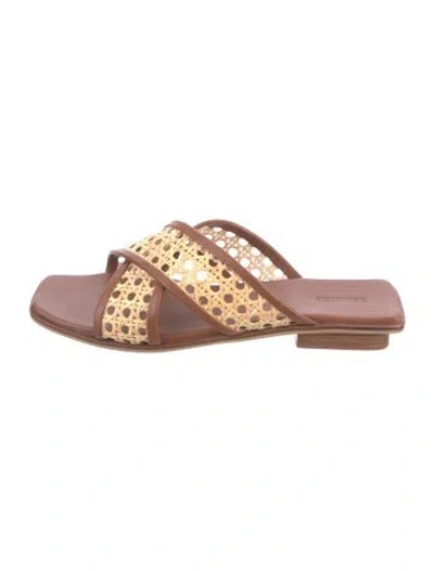 Pre-owned Bembien Raffia Colorblock Pattern Slides In Brown