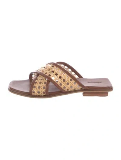 Pre-owned Bembien Raffia Colorblock Pattern Slides In Brown