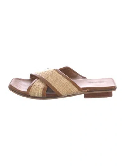 Pre-owned Bembien Raffia Leather Trim Embellishment Slides In Neutral