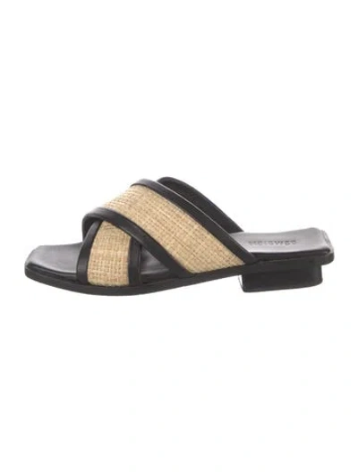 Pre-owned Bembien Raffia Slides In Black