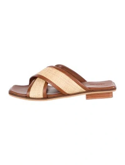 Pre-owned Bembien Raffia Slides In Neutral