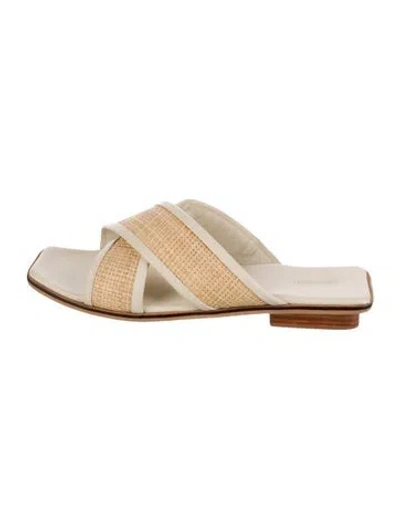 Pre-owned Bembien Raffia Striped Slides In Neutral