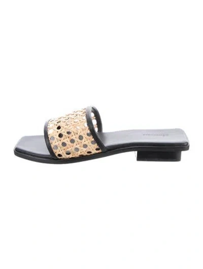 Pre-owned Bembien Rattan Patterned Slides In Blue