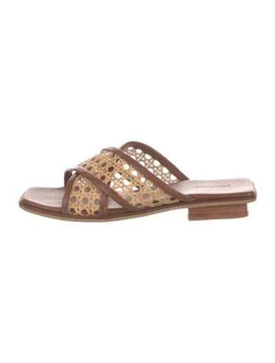 Pre-owned Bembien Straw Patterned Slides In Neutral