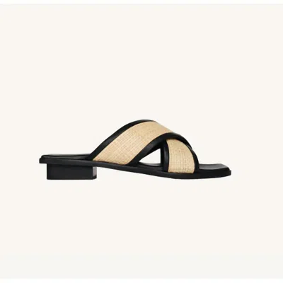 Bembien Women's Aman Slide Sandal In Black Raffia