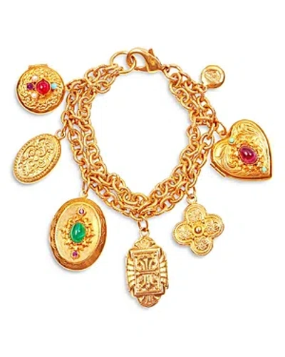 Ben-amun Color Crystal Double-row Charm Bracelet In Gold