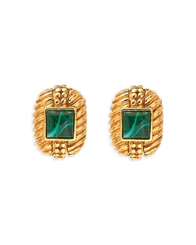 Ben-amun Green Stone Textured Clip On Stud Earrings In Gold