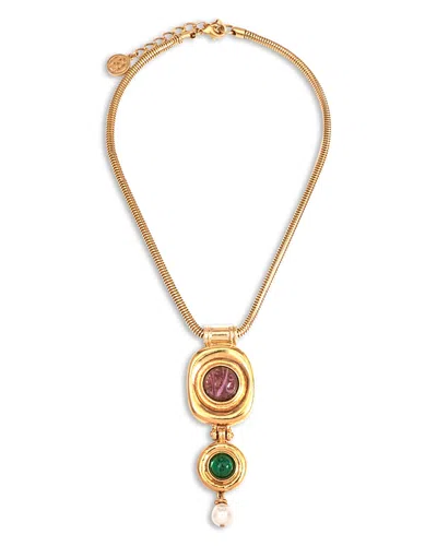 Ben-amun Mixed Color Stone & Glass Pearl Statement Pendant Necklace, 17 In Gold