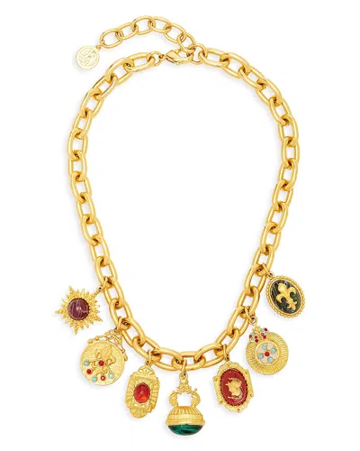 Ben-amun Mixed Color Stone Charm Statement Necklace, 17 In Gold