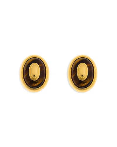 Ben-amun Tortoiseshell Look Oval Clip On Earrings In Gold