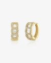 Ben Oni Baguette And Pave Cz Huggie Hoops In Gold