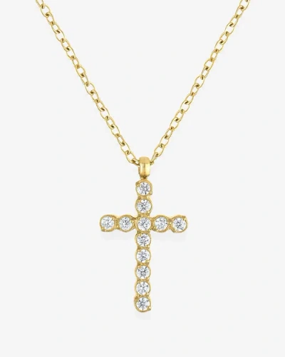 Ben Oni Dainty Bezel Cubic Zirconia Cross Necklace In Gold
