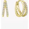 Ben Oni Doube Cz Huggie Hoop Earrings In Gold