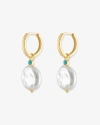 Ben Oni Faux Pearl And Turquoise Huggie Hoops