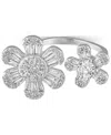 Ben Oni Metal Tone Over Copper Cubic Zirconia Flower Adjustable Ring In Silver