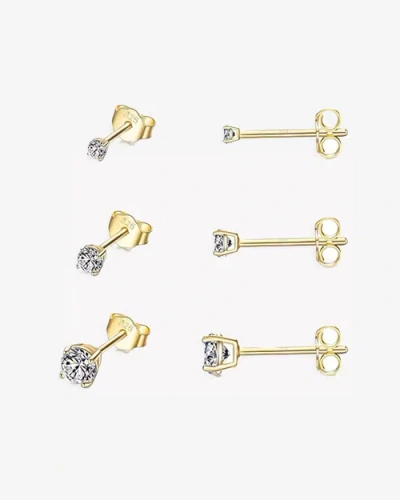 Ben Oni Set Of 3 Cz Stud Earrings