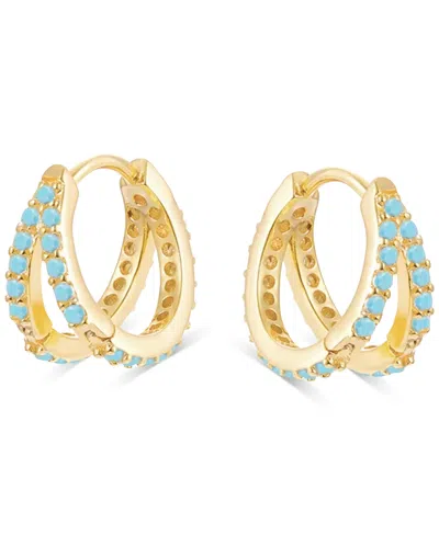 Ben Oni Wren Cubic Zirconia Huggie Hoop Earrings In Turquoise,gold