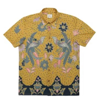Ben Sherman Abstract Botanical Print Short Sleeve Shirt In Yellow