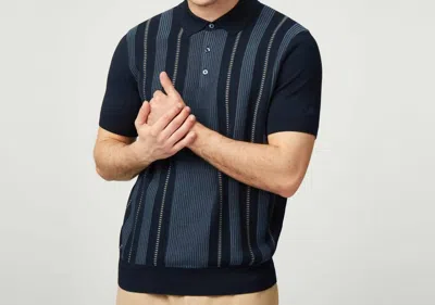 Ben Sherman Birdseye Stripe Knitted Polo In Dark Navy In Blue