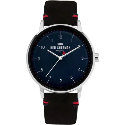 Ben Sherman Black Leather Watch In Blue