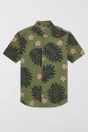 Ben Sherman Leaf Print Short Sleeve Cotton Button-up Shirt In Olive