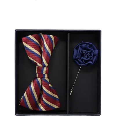 Ben Sherman Bow Tie & Lapel Pin Set In Burgundy Multi/ Navy