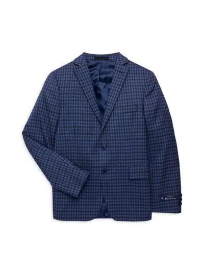 Ben Sherman Kids' Boy's Plaid Single Breasted Blazer In Blue