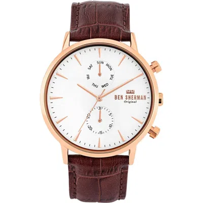 Ben Sherman Brown Leather Dress Watch In Burgundy