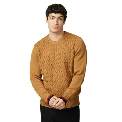 Ben Sherman Cable Textured Brown Crew-neck Jumper