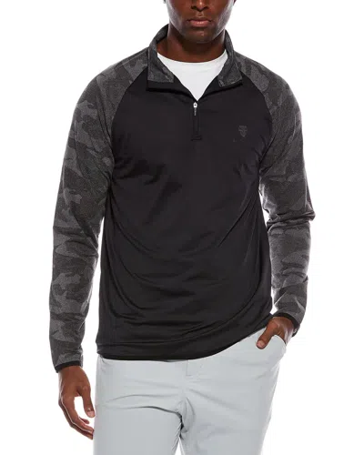 Ben Sherman Camo Jacquard Sleeve 1/4 Zip Pullover In Black
