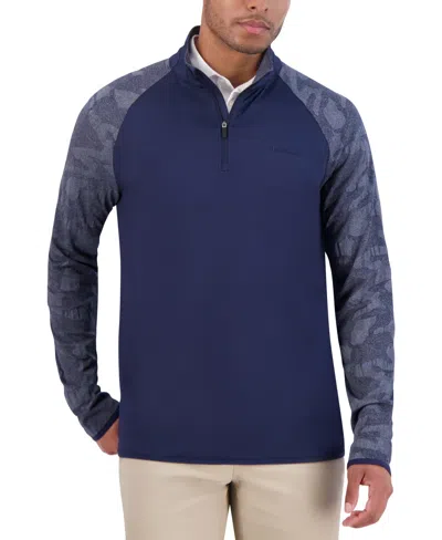Ben Sherman Camo Jacquard Sleeve Quarter Zip In Navy