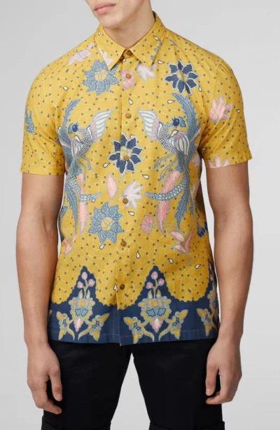 Ben Sherman Classic Fit Short Sleeve Button-up Shirt In Sunflower