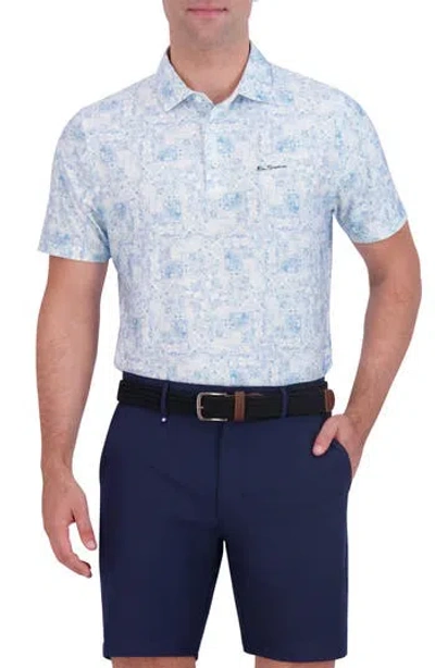 Ben Sherman Collage Print Stretch Tech Polo In Blue