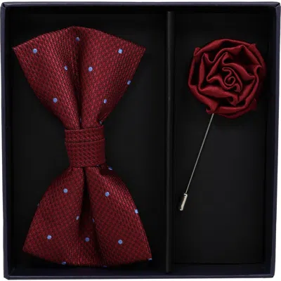 Ben Sherman Dot Bow Tie & Lapel Pin Set In Burgundy