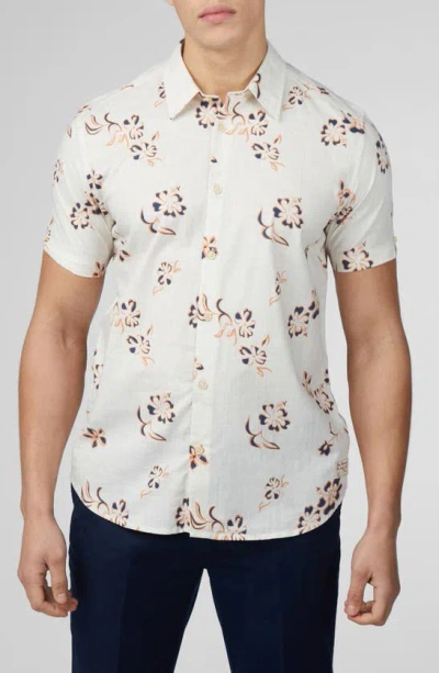 Ben Sherman Floral Short Sleeve Button-up Shirt In Ivory