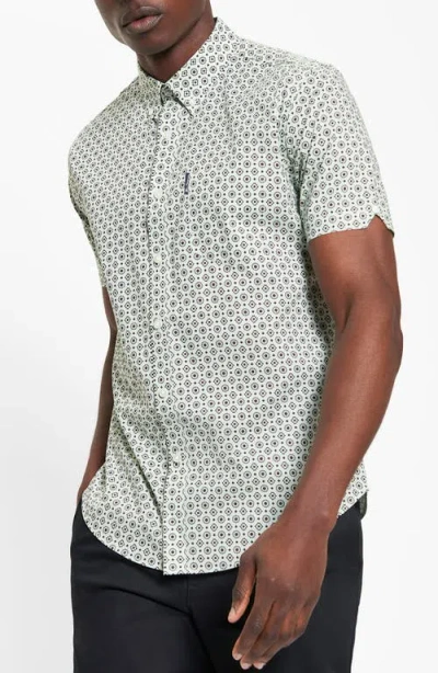 Ben Sherman Geo Print Short Sleeve Organic Cotton Button-down Shirt In Multi
