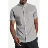 Ben Sherman Geo Print Short Sleeve Organic Cotton Button-down Shirt In Ice Blue/brown