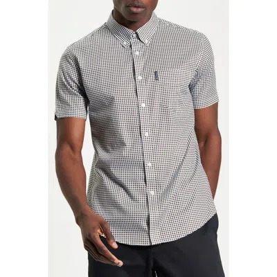 Ben Sherman Geo Print Short Sleeve Organic Cotton Button-down Shirt In Ice Blue/brown