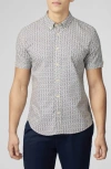 Ben Sherman Geo Wave Print Short Sleeve Button-down Shirt In Blue Denim