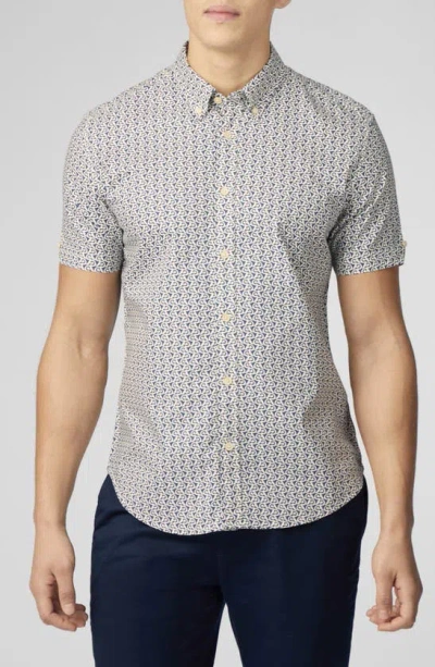 BEN SHERMAN GEO WAVE PRINT SHORT SLEEVE BUTTON-DOWN SHIRT