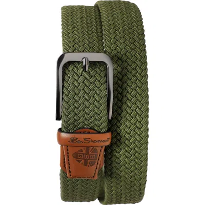 Ben Sherman Golf Braided Stretch Leather Belt In Olive