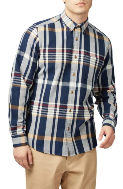 Ben Sherman Herringbone Plaid Button-down Shirt In Dark Navy