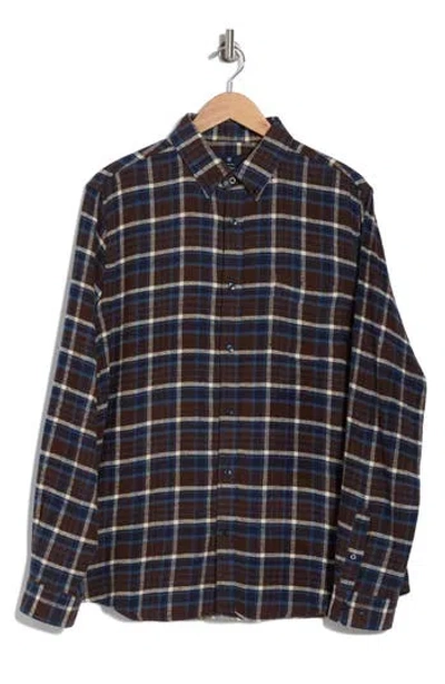 Ben Sherman Herringbone Plaid Flannel Button-up Shirt In Dark Chocolate