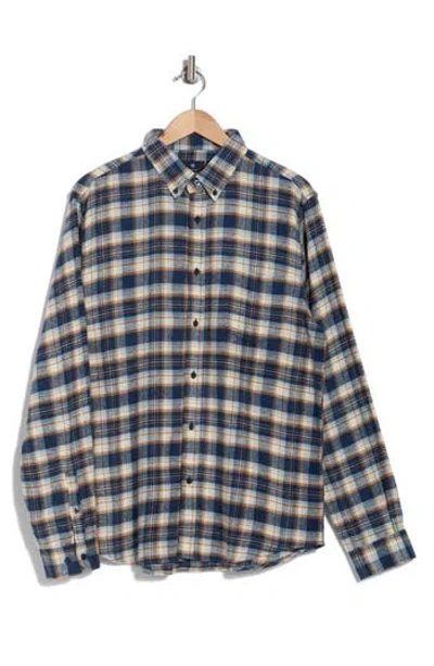 Ben Sherman Herringbone Plaid Flannel Button-up Shirt In Navy Blazer