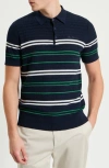 Ben Sherman Herringbone Stripe Polo In Dark Navy