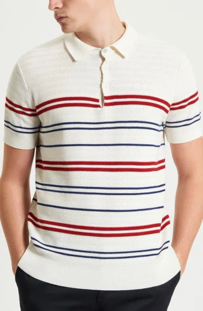 Ben Sherman Herringbone Stripe Polo In Ivory