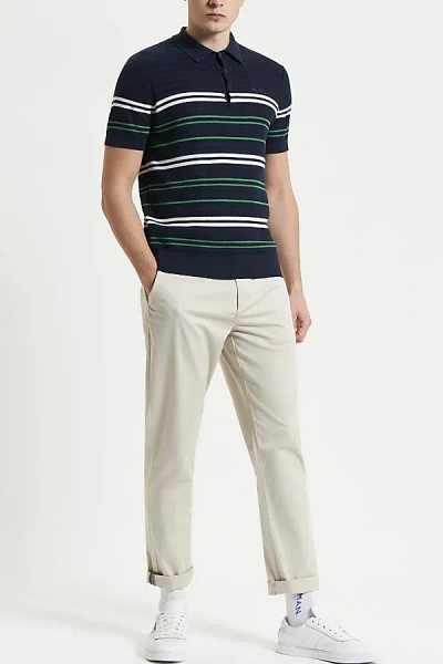 Ben Sherman Herringbone Striped Polo Shirt Top In Dark Navy, Men's At Urban Outfitters
